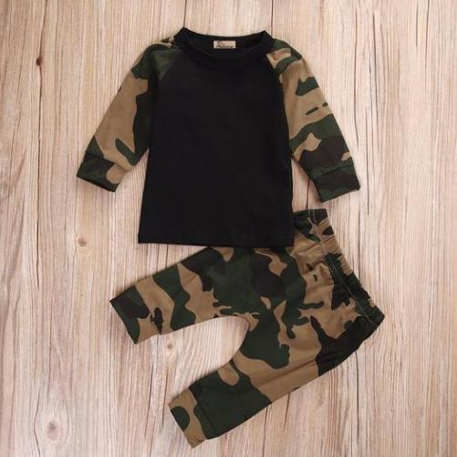 Bonito camuflagem bebê recém-nascido meninos crianças camiseta topo calças compridas exército verde bebê meninos roupas conjunto